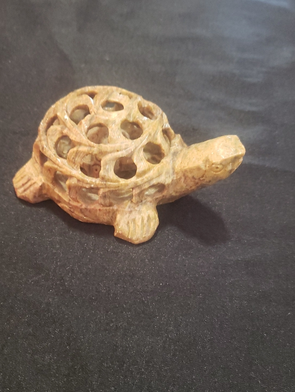 70's Vintage Folk Art Hand Carved Pierced Stone Turtle Statue with Baby Turtle
